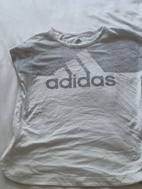 adidas White Short Sleeve Tee with Black Logo Pattern